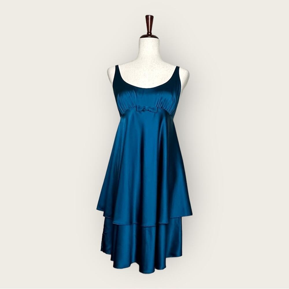 NWOT | Susana Monaco | Shiny Bow Swoop Neck Dress | Blue | See Measurements